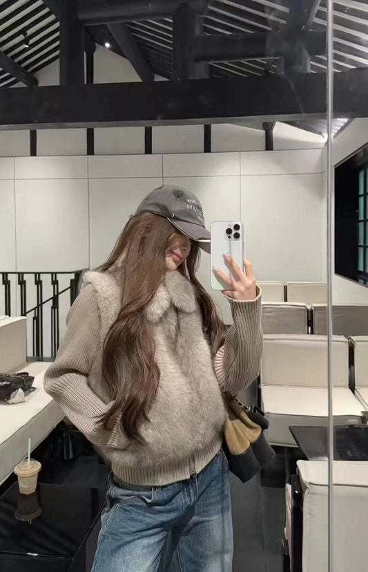 Fluffy Gradient Fur Collar Short Jacket