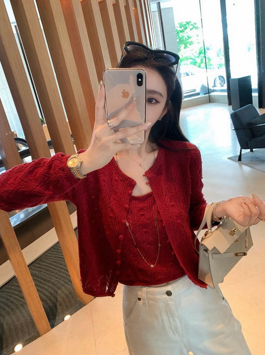 溫柔風吊帶背心+法式純欲氣質針織開衫set