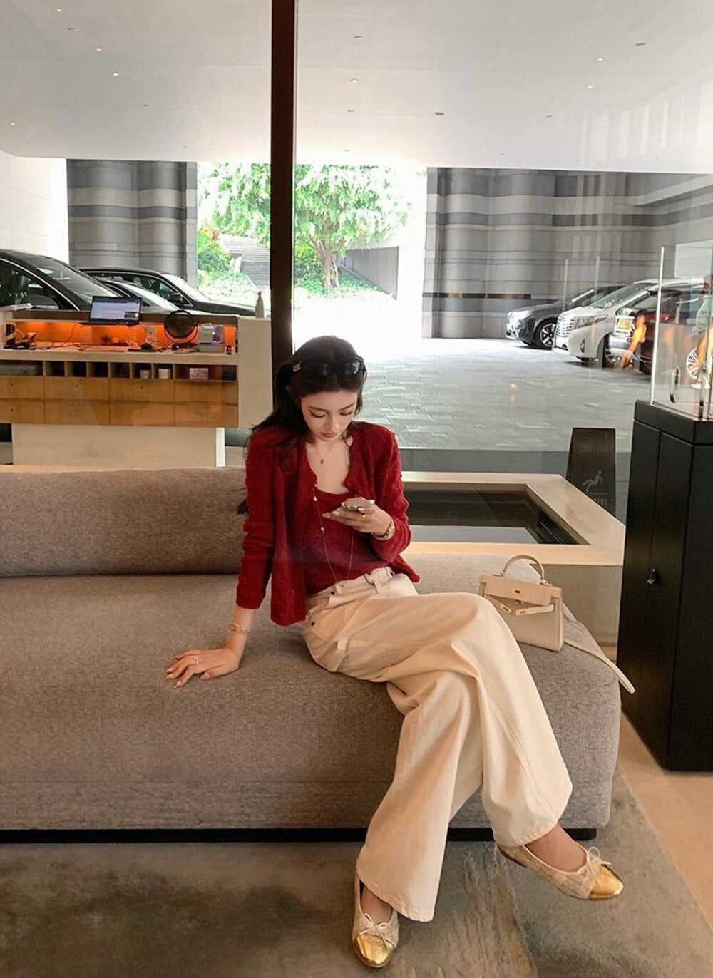 優しい風合いのキャミソール+フレンチピュアエレガントなニットカーディガンセット