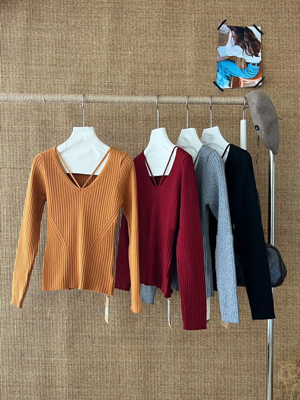 純欲感簡約V領修身針織小衫