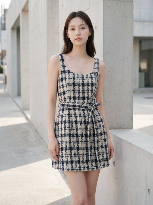 U領收腰背心連身裙