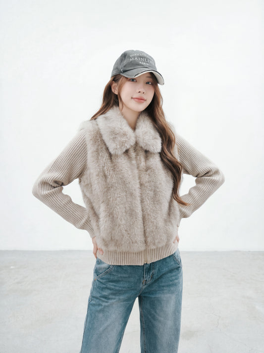 奶呼呼漸層毛毛領短外套