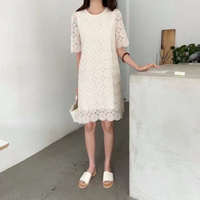 French Round Neck Lace Dress