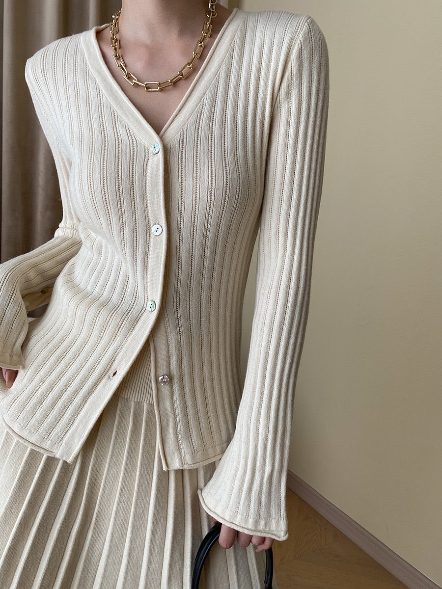 ニットフィットトップス+プリーツスカートセット