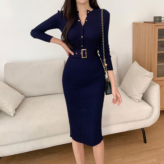 法式包臀針織連身裙