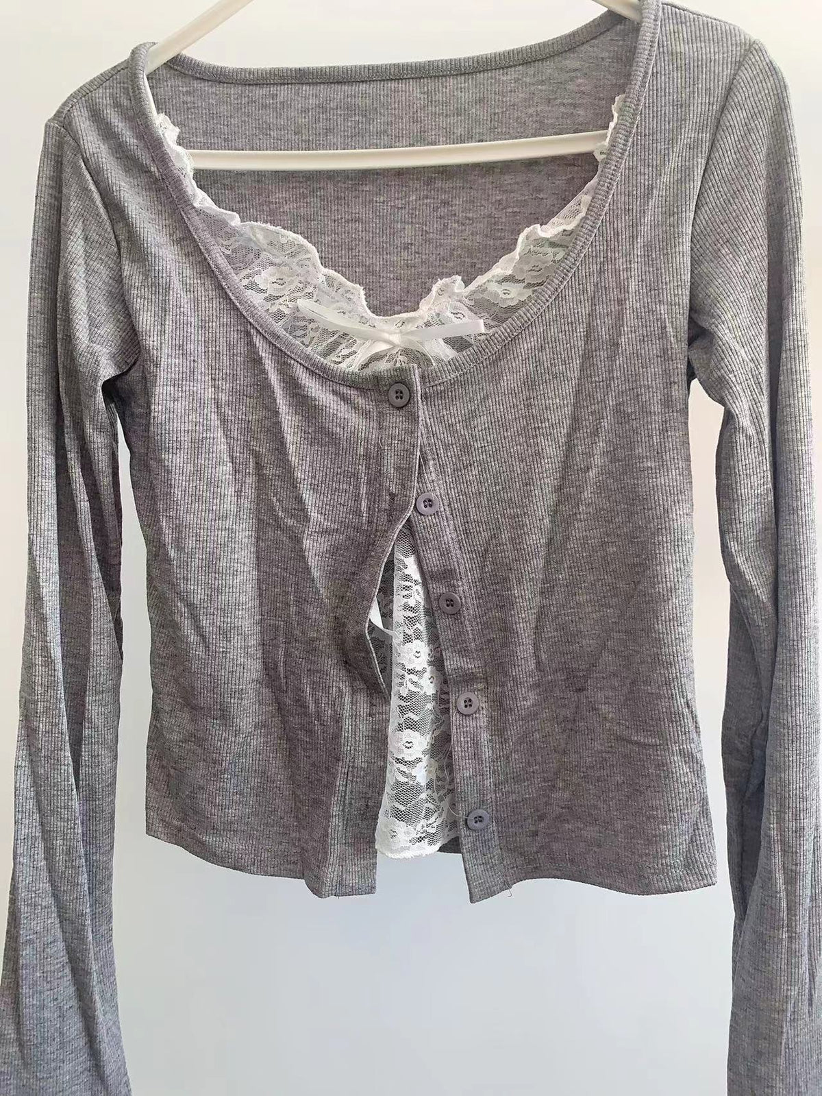 Korean-style Sweet Lace Color-block Bowknot Top