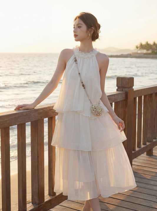 Lace Halter Tiered Dress