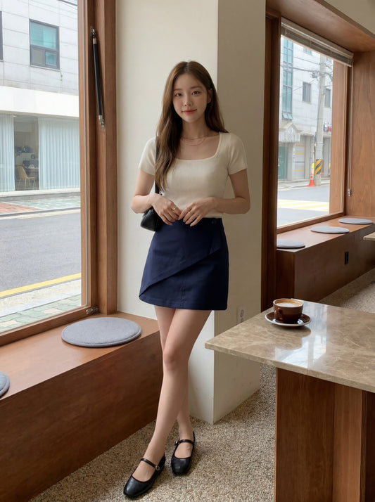 不對稱拼接短裙