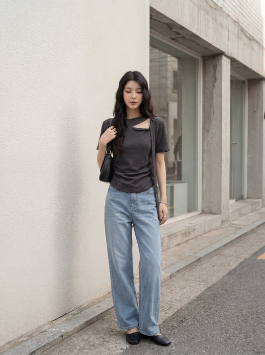 設計感鏤空綁帶短袖上衣