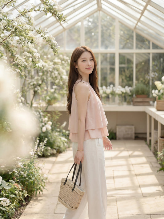 雙層荷葉邊掛脖背心上衣