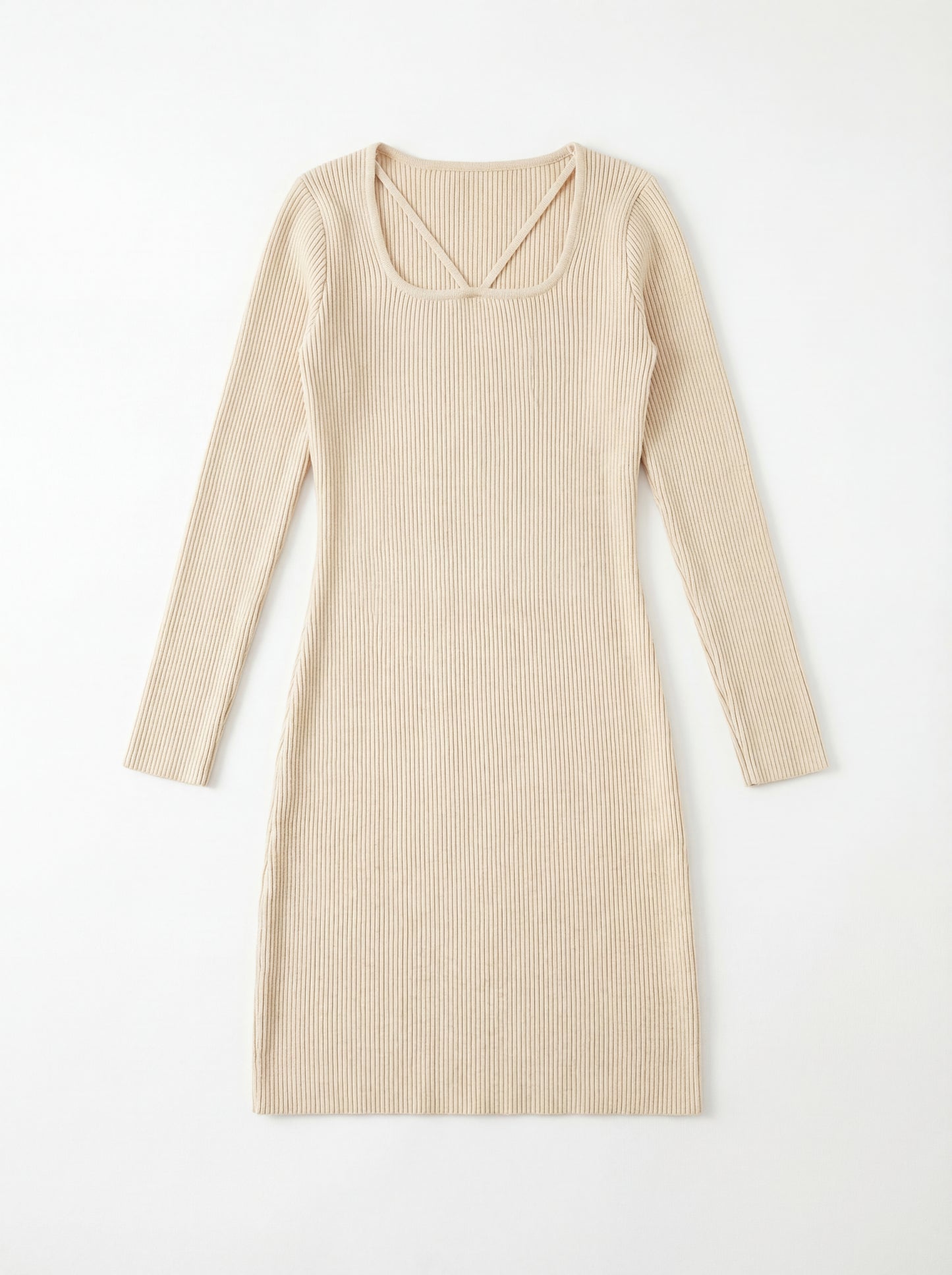 法式方領純欲長袖連身裙