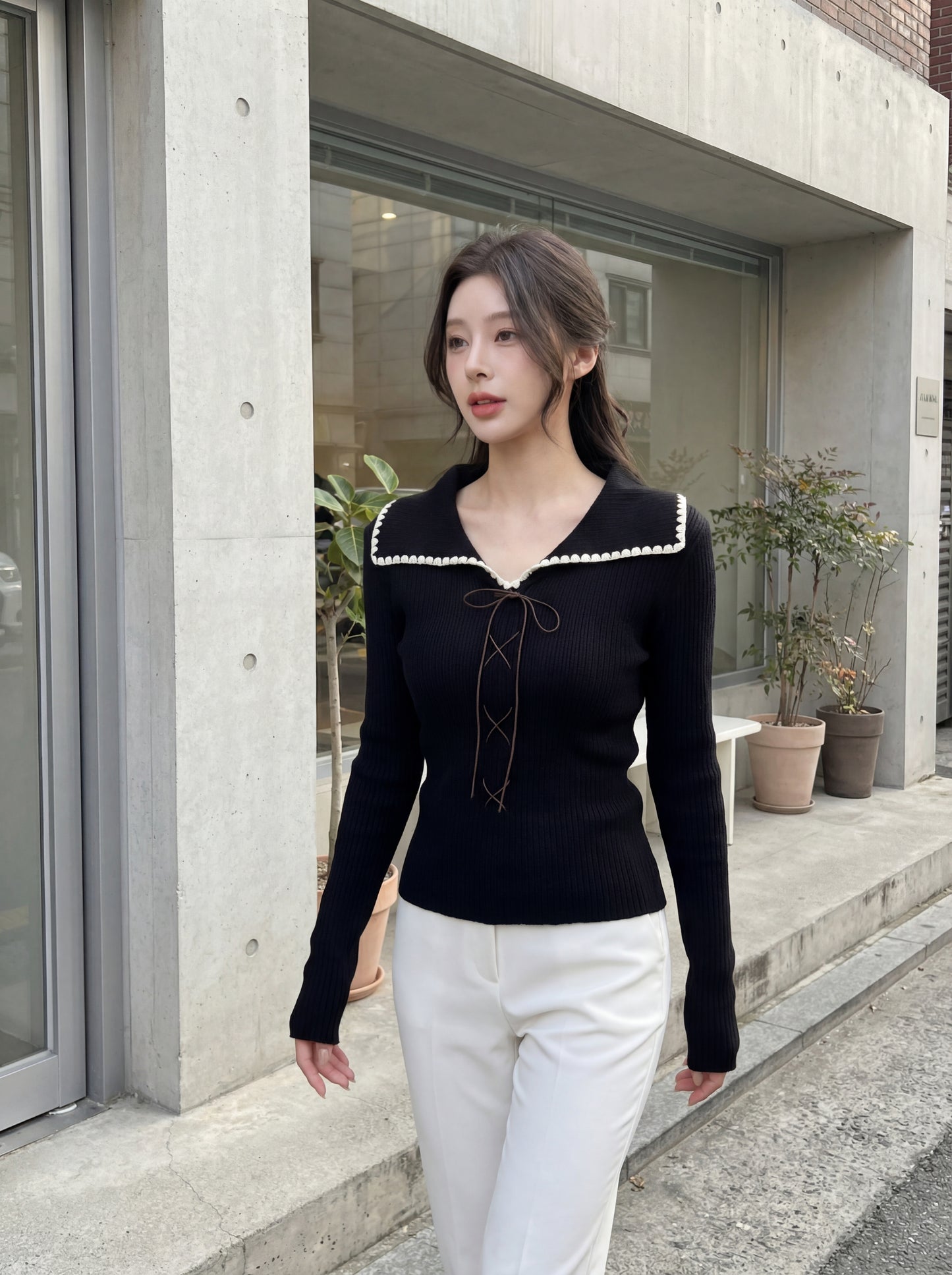 Elegant Lapel Tie Waist Slim Cardigan
