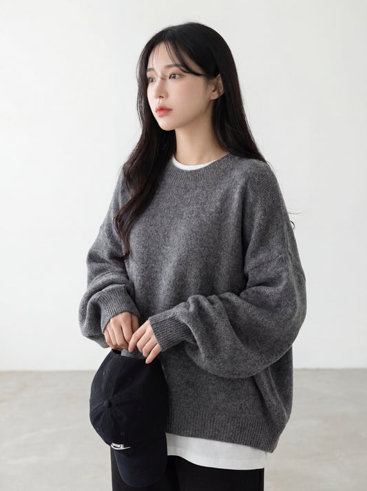 圓領燈籠袖針織毛衣