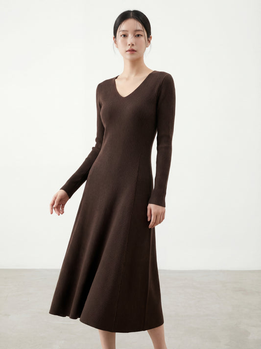V領簡約長袖打底連身裙
