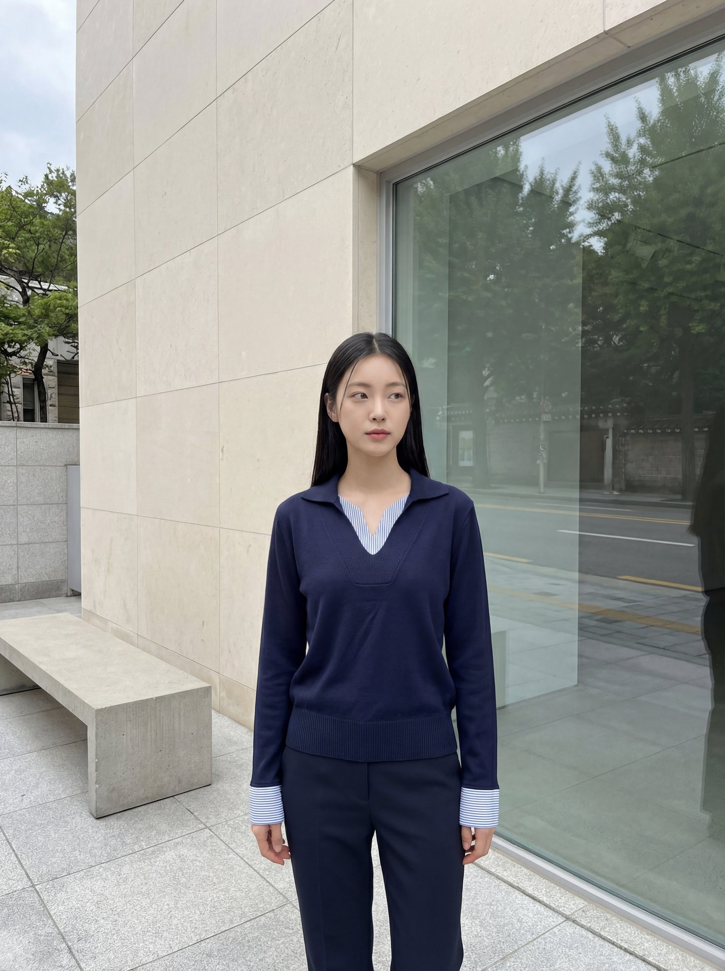 Patchwork Contrasting Striped Layered Look Thermal Top