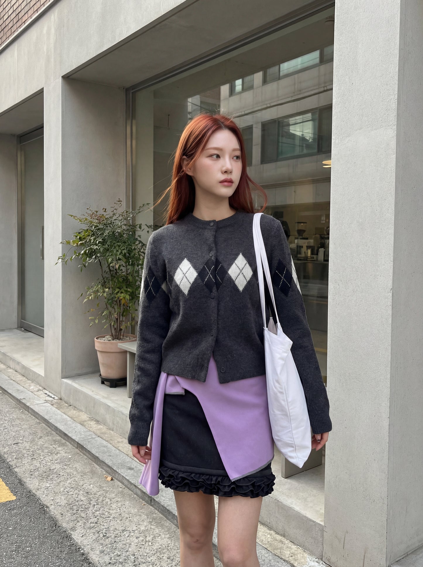 Casual Diamond Pattern Simple Knit Cardigan Sweater
