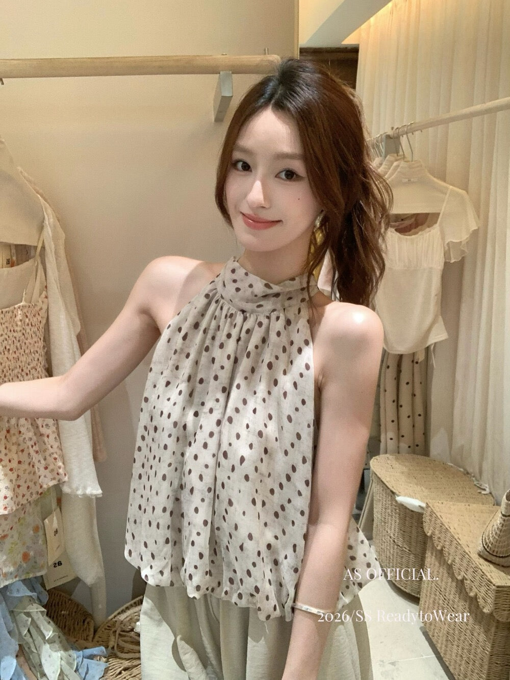 Vintage Brown Polka Dot Halter Top