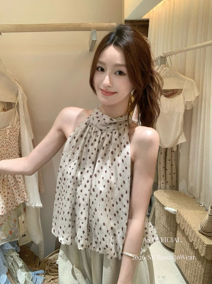 Vintage Brown Polka Dot Halter Top