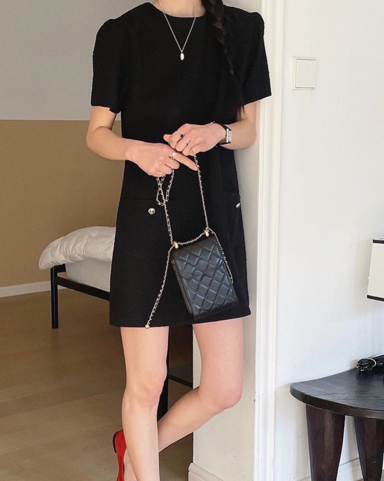 圓領tweed連身裙