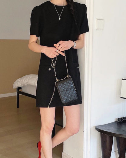 圓領tweed連身裙