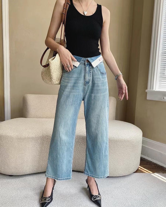 Slimming Wide-leg Cropped Jeans