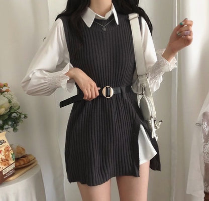 T-shirt dress + knitted vest set