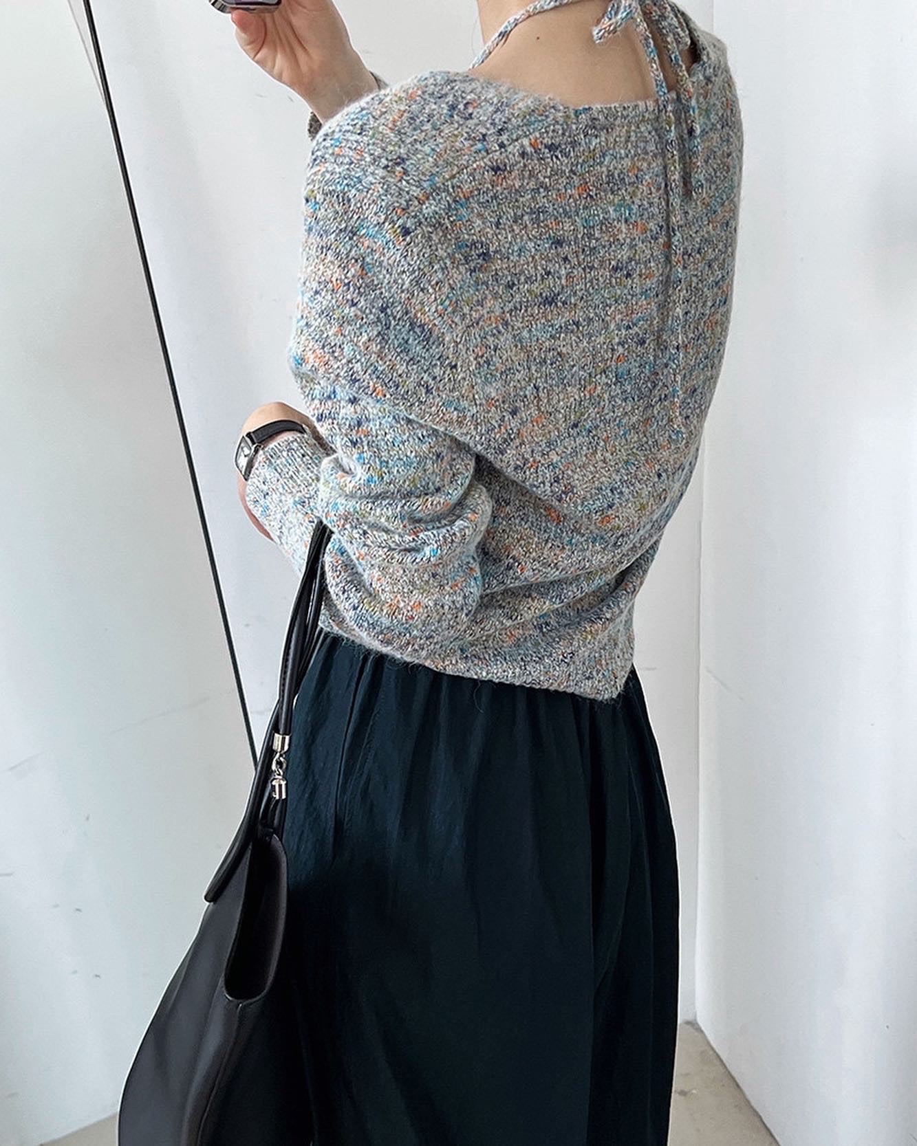 ハイネックフェイクレイヤードニットトップ