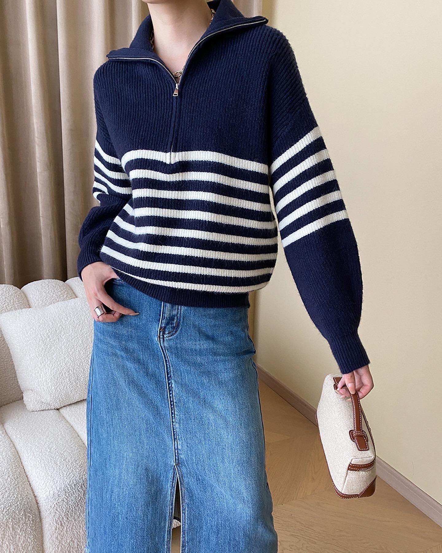 ストライプゆったりニットトップス