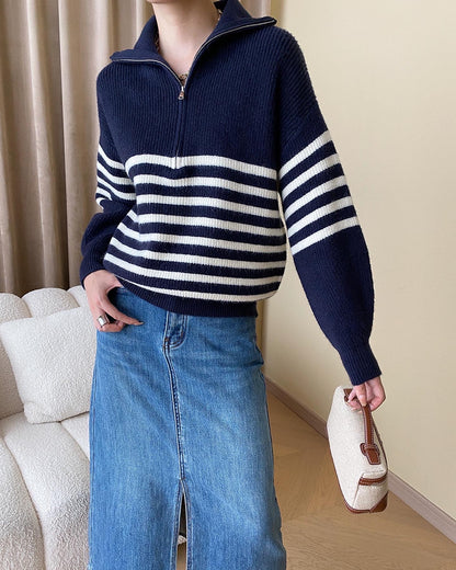 ストライプゆったりニットトップス