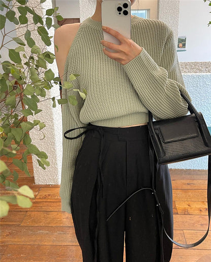 圓領露肩針織top