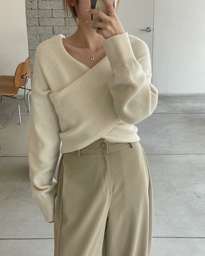 フレンチクロスVネック長袖セーター