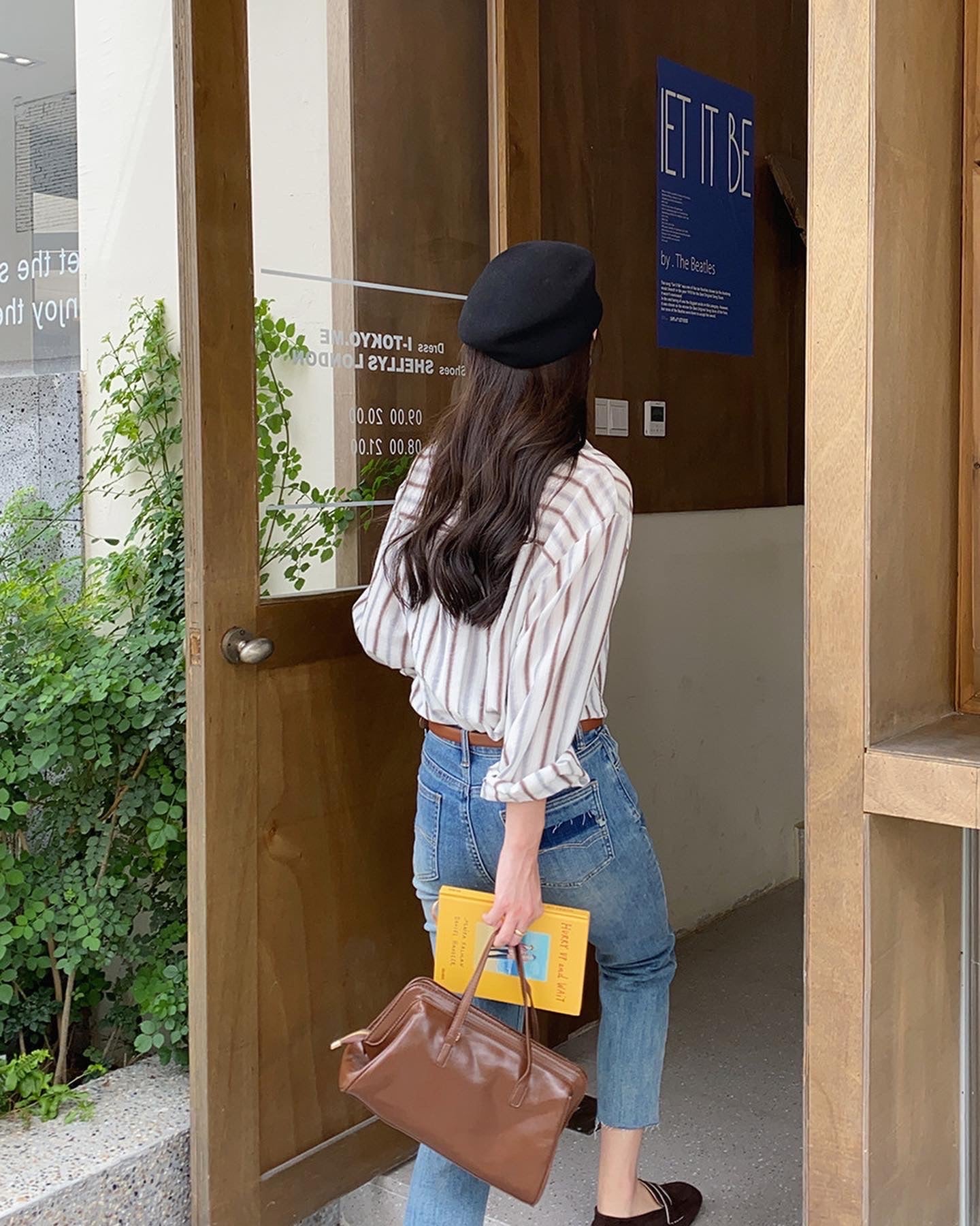 ストライプカラー切り替え長袖シャツ