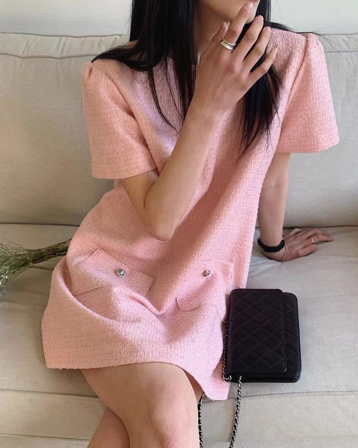 圓領tweed連身裙