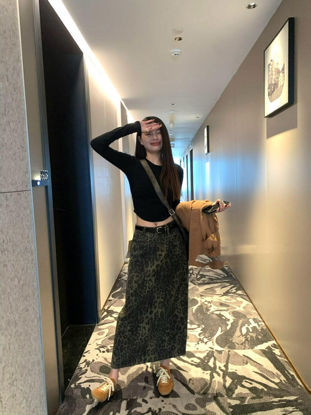 ヒョウ柄デニムスカート