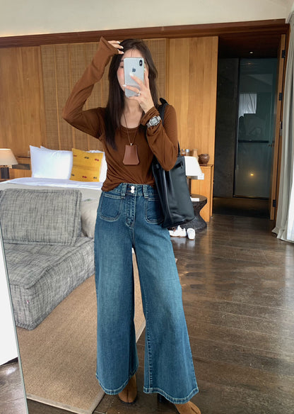 Double Button High-Waisted Wide-Leg Jeans