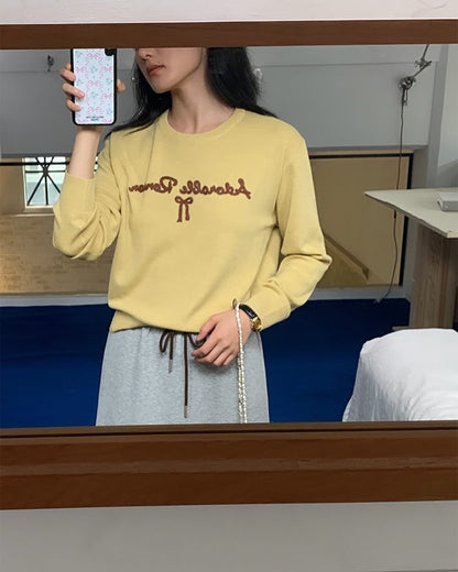 圓領字母刺繡針織衫