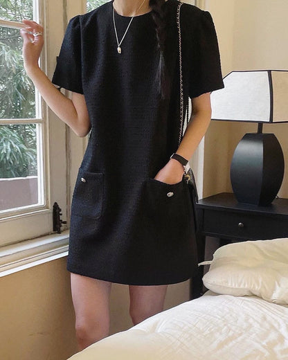 圓領tweed連身裙