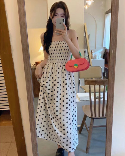 花花收腰A字吊帶連身裙