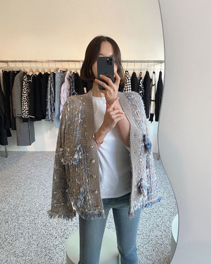 Vintage V-neck Multicolor Knit Cardigan