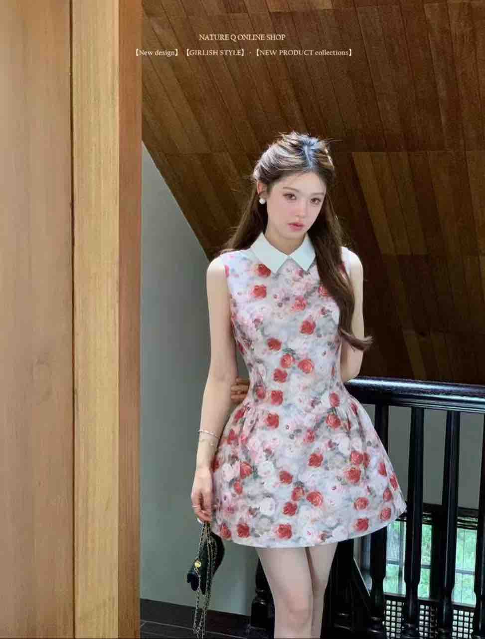 Sweet Vintage Floral Peter Pan Collar Sleeveless Dress