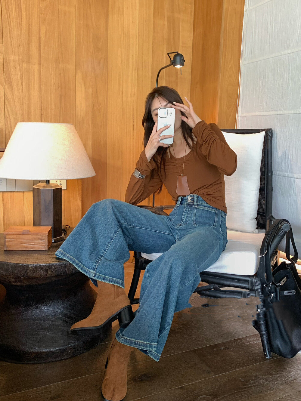 Double Button High-Waisted Wide-Leg Jeans