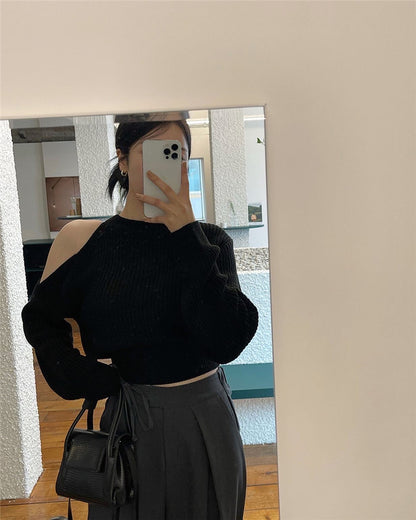 圓領露肩針織top