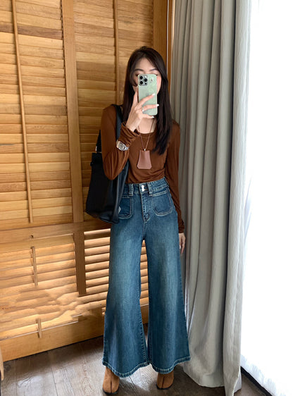 Double Button High-Waisted Wide-Leg Jeans
