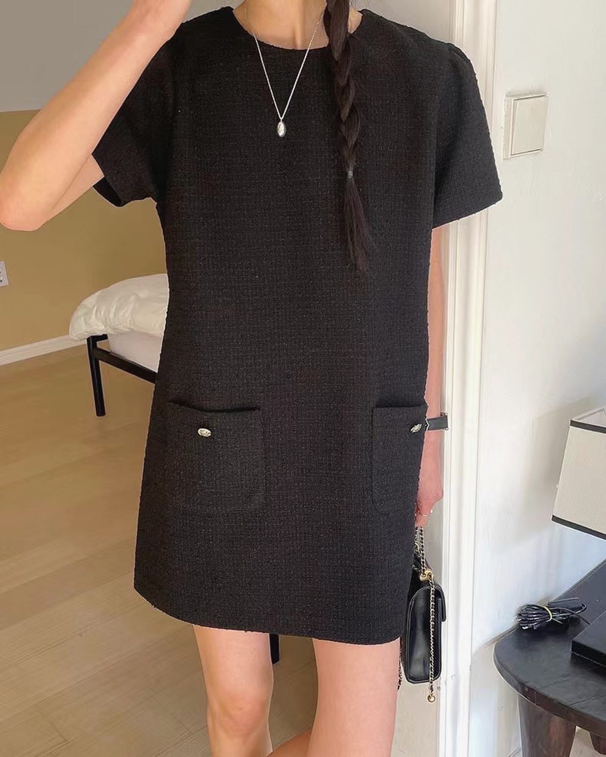 圓領tweed連身裙