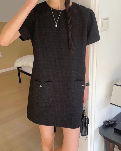 圓領tweed連身裙