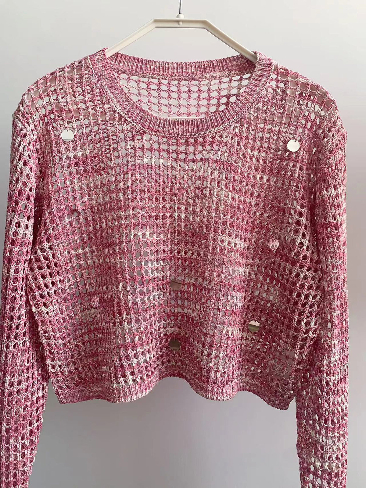 French Sequin Cutout Knit Top