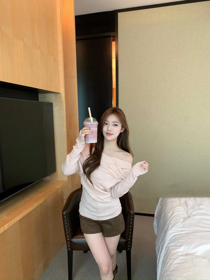 Crossed Irregular Off-Shoulder Knit Top