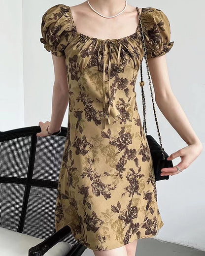 Square Neck Floral Mini Dress