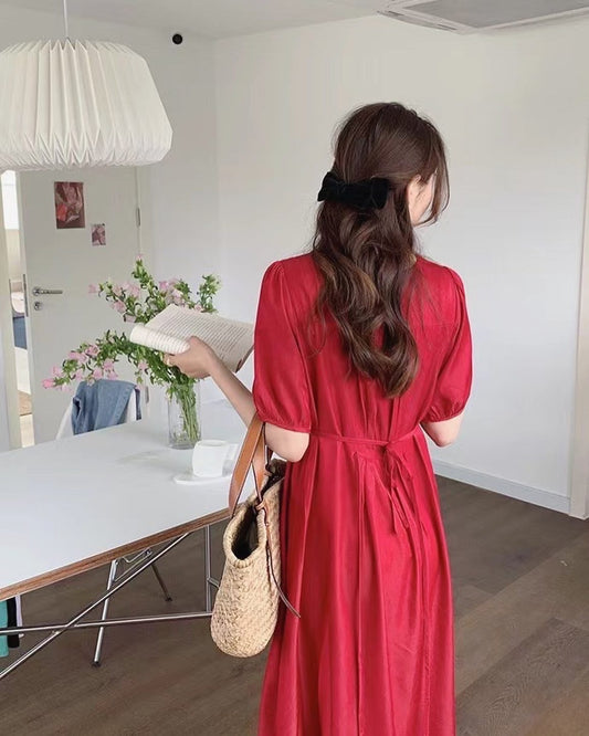 法式方領連身裙