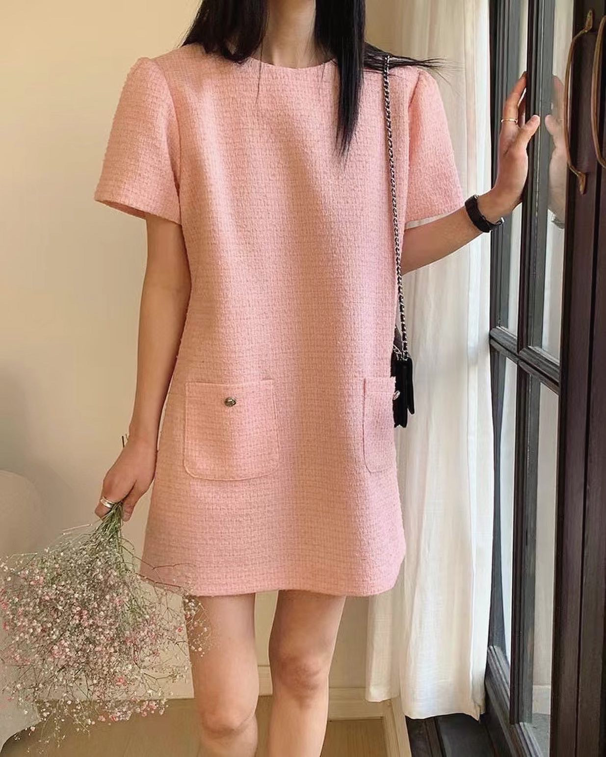 圓領tweed連身裙